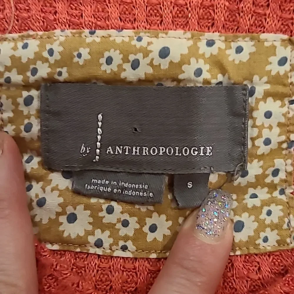 Anthropologie womens woven pink v neck cropped long sleeve shirt‎ size small